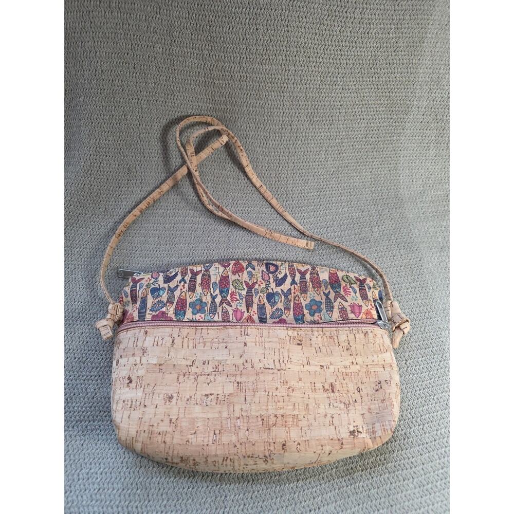 Unbranded Lightweight Boho Fish N FlowerPaisley Vegan Cork Bag Crossbody 10x7x2" - Picture 2 of 7